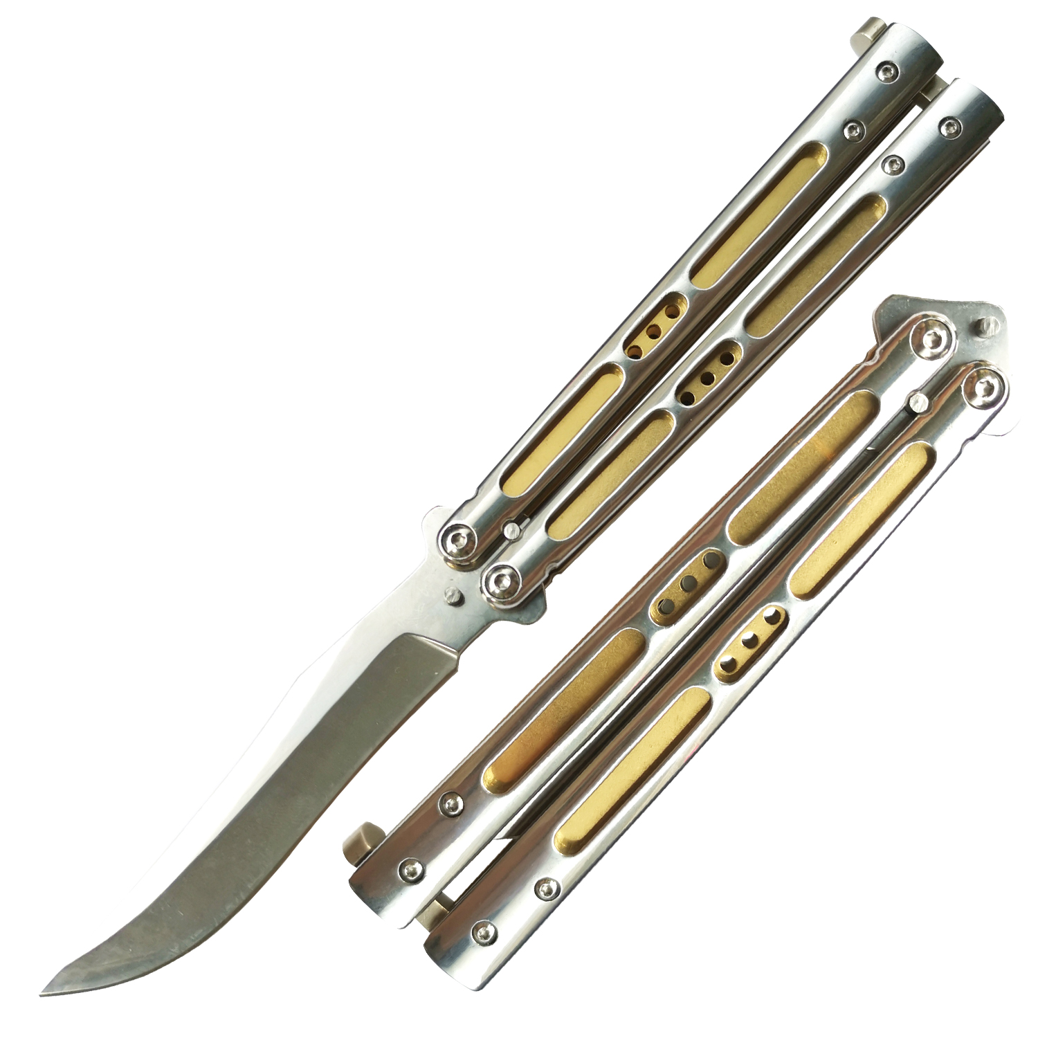 Gold Blast Drop Point Butterfly Knife Balisong