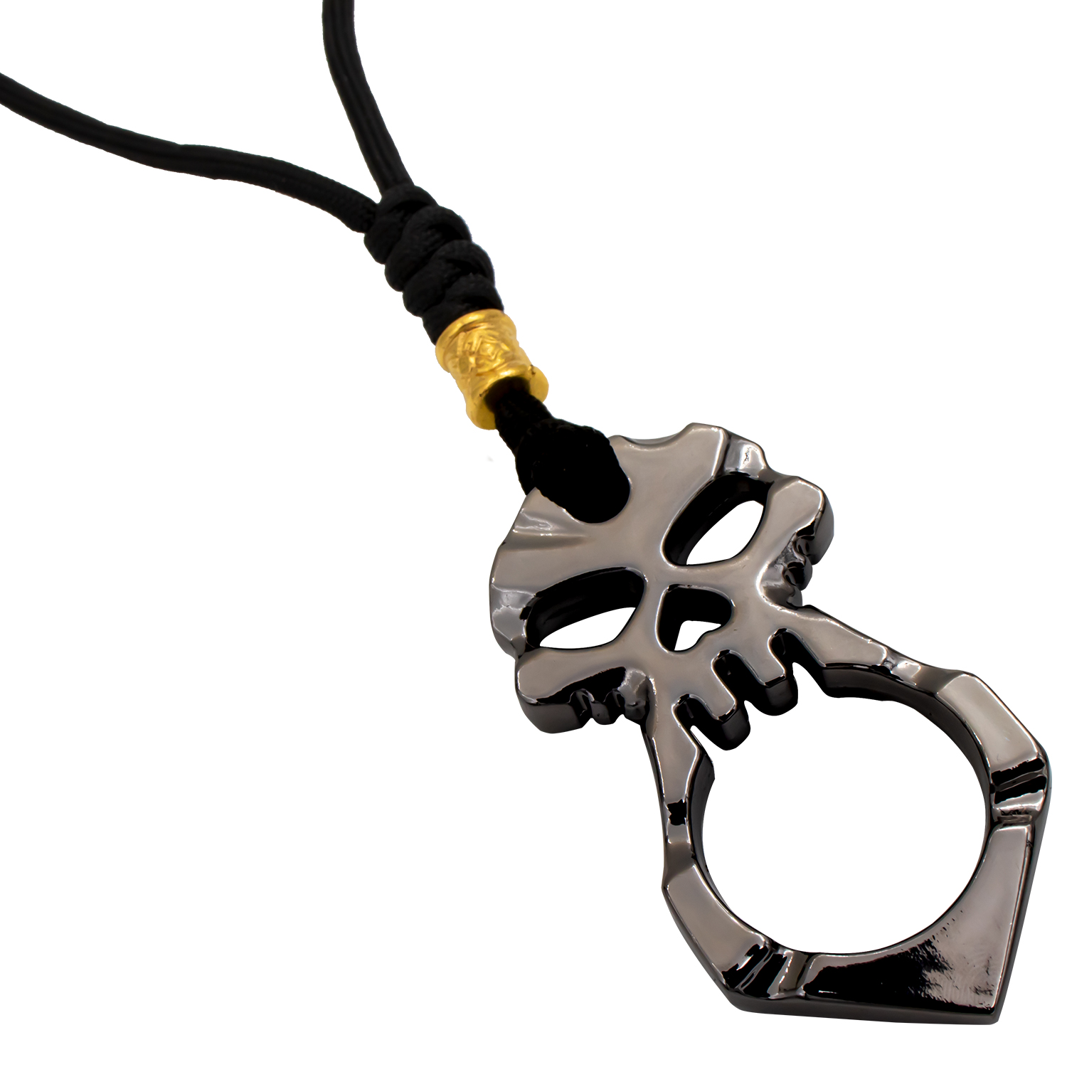 Lanyard Necklace One Finger Skull Knuckle Keychain Black Steel