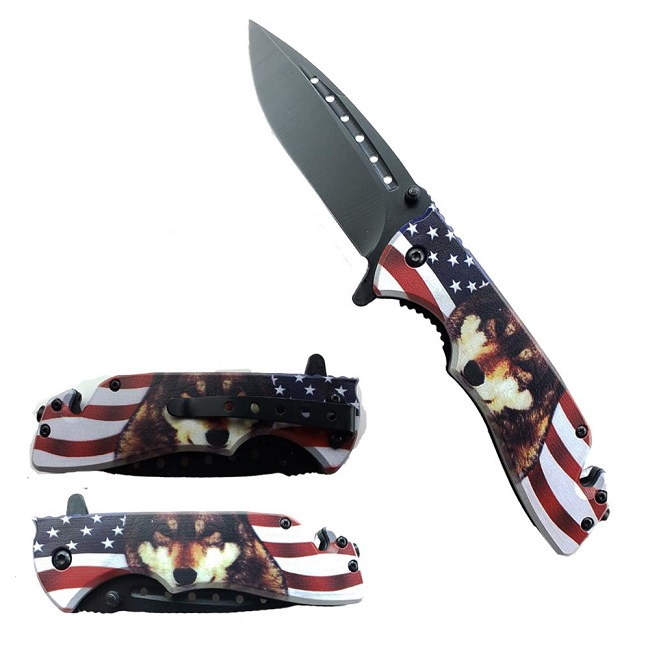 American Pride US Flag and Wolf Spring Assisted Folding Knife