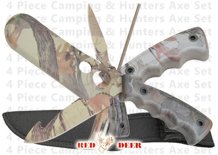 3 Pc Camping Hunther's Axe and Hunting Knife Kit-Leaf Camo PA-0044-CM5