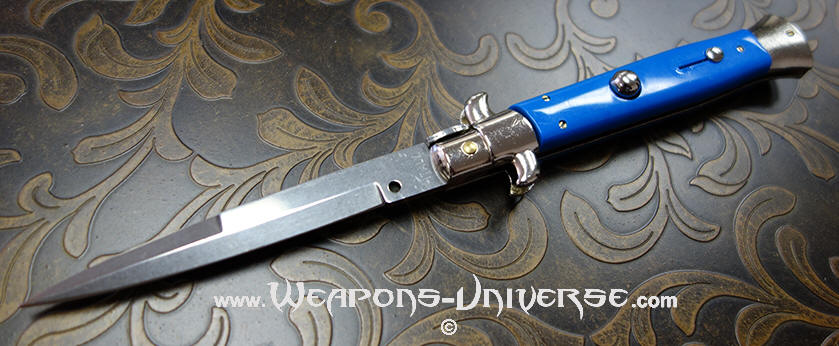 Italian Switchblade Stiletto, Blue Acrylic, 9 inches