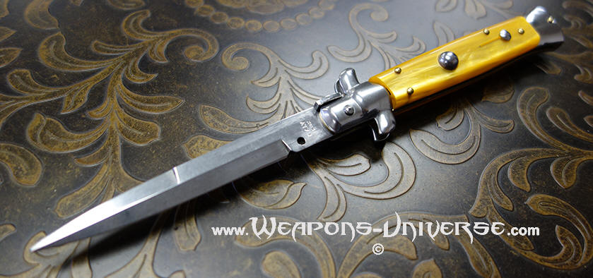 Italian Switchblade Stiletto, Orange-Yellow Acrylic, 9 inches