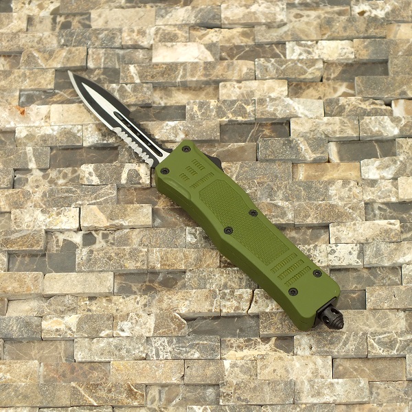 Delta Force OTF Out The Front Dual Side Automatic Knife Serrated, Green Small