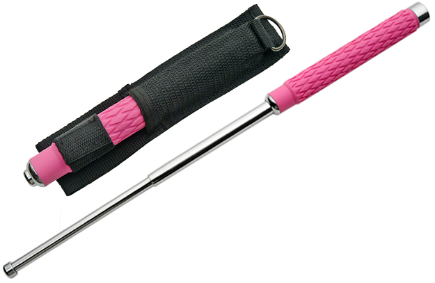 Expandable Baton, Rubber Handle, Pink, 21 inch
