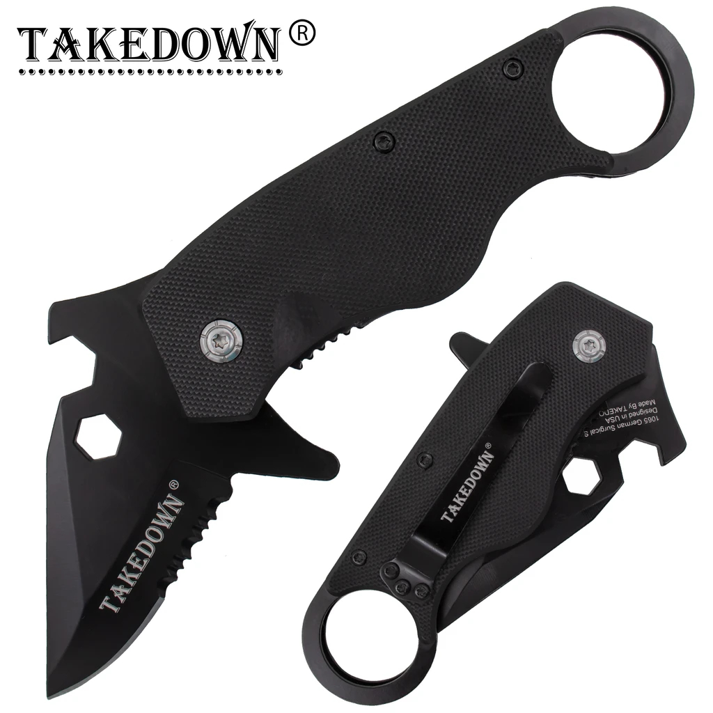 Man Kombat Takedown Tech Trigger Action Knives   Black