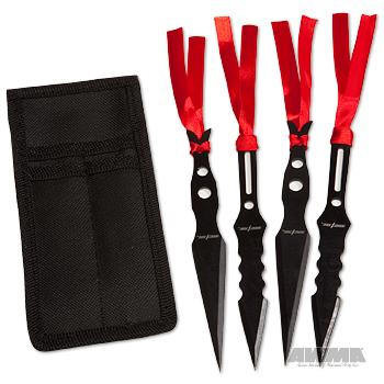 5.5 in. 4 pc. Black Throwing Knife Set with Forearm Case, 11174
