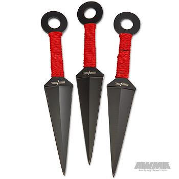 8 in. 3 pc. Red Handle Ninja Throwing Knives, 12083