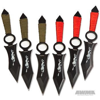 8 in. 6 pc. Red & Black Dragon Throwing Knives, 12036