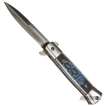 Silver 5 Knife with Blue Dragon Inlay, 10512