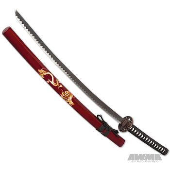 Black Samurai Sword w/Burgundy Dragon Scabbard, 180458