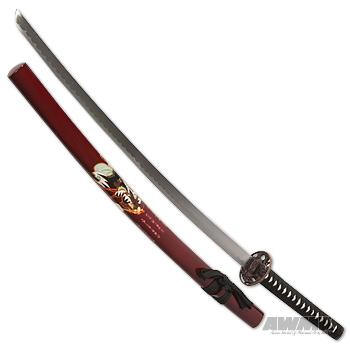 Black Samurai Sword w/Burgundy Samurai Scabbard, 180454