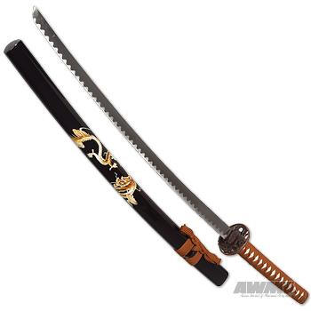 Brown Samurai Sword w/Black Dragon Scabbard, 180455
