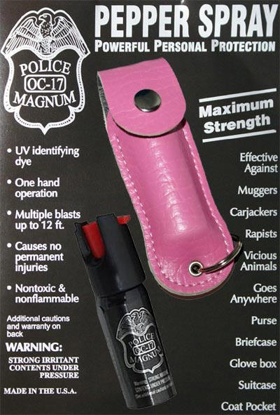 1/2oz pepper spray-pink leather pouch keychain