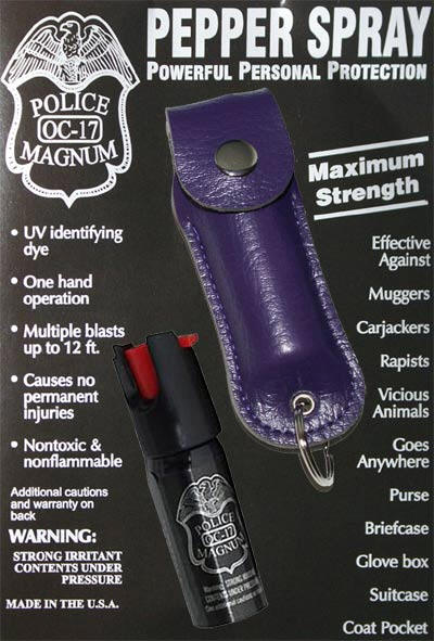 1/2oz pepper spray-purple leather pouch keychain