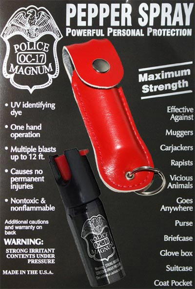 1/2oz pepper spray-red leather pouch keychain