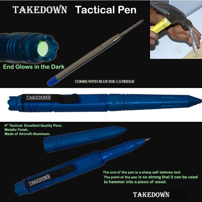 6" Tactical Pen w/ Clip- Metallic Blue Finish