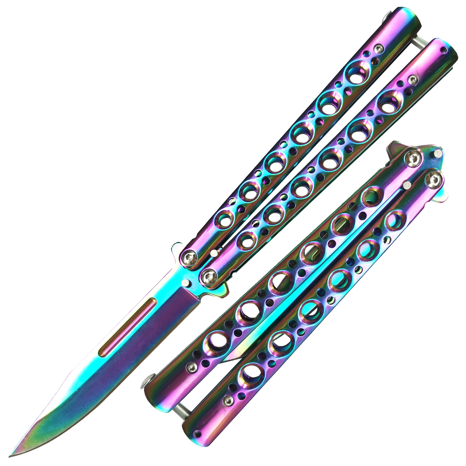 Rainbow Titanium Butterfly Balisong Knife