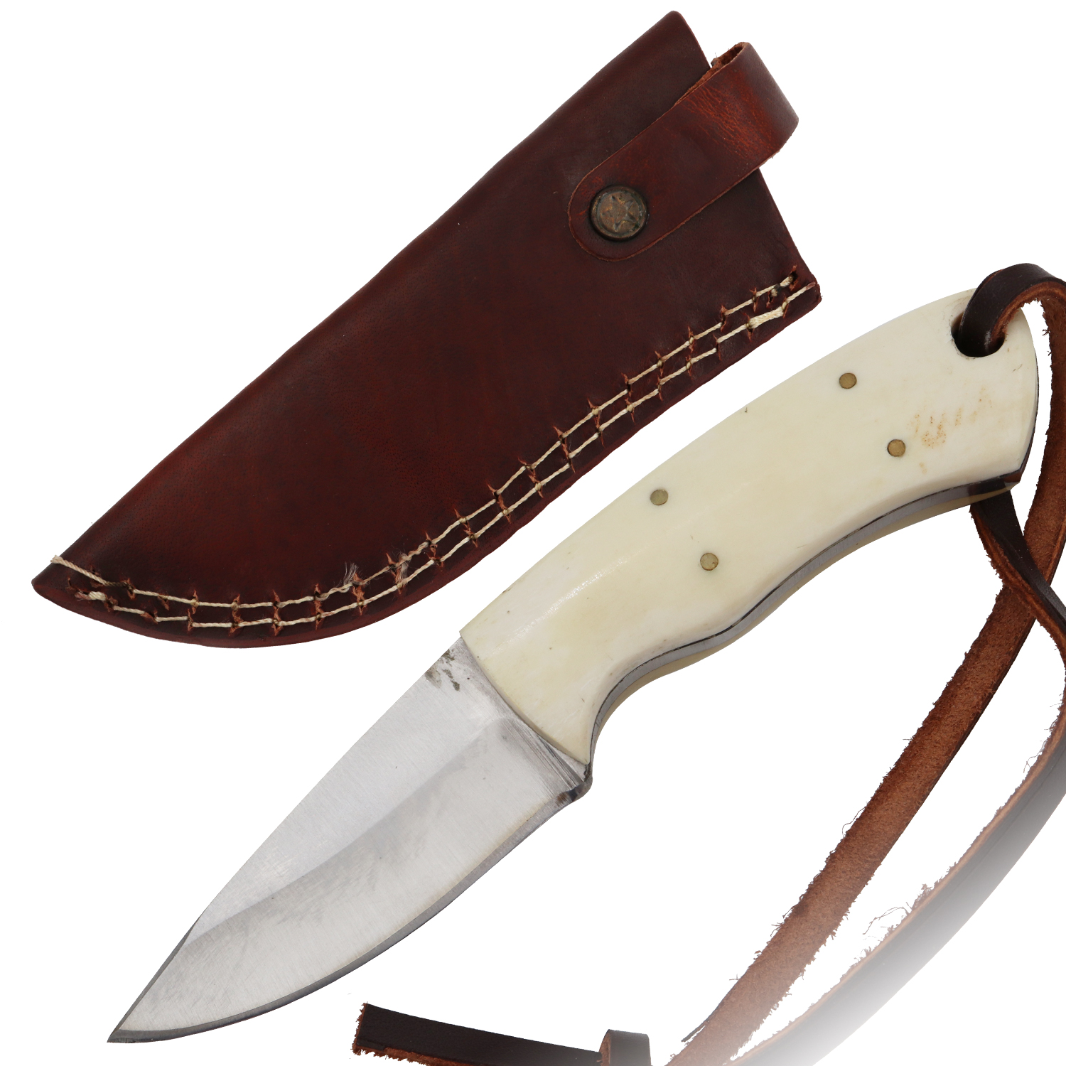 Red Deer Drop Point Full Tang 5.5 Inch White Bone Hunting Knife