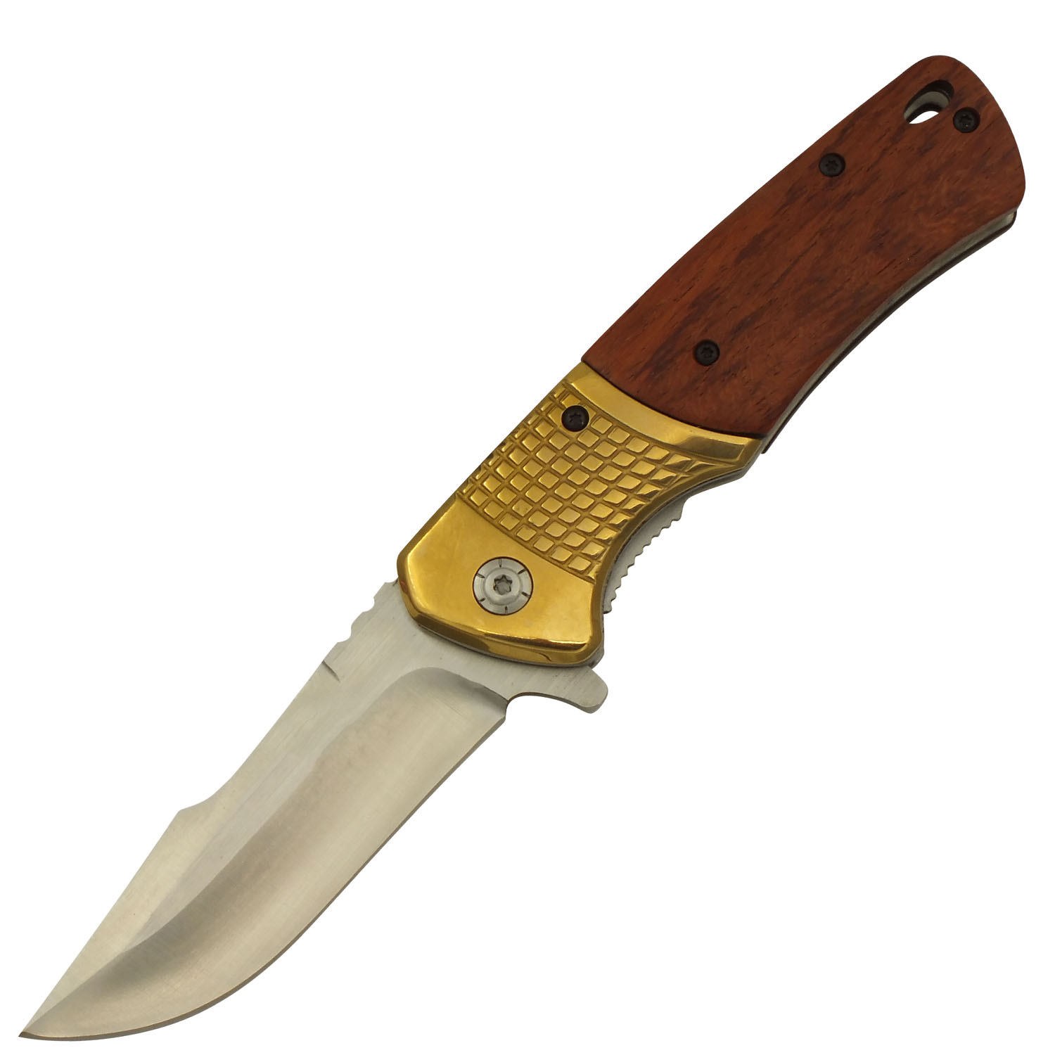 Gold Wood Light Regal Oak Spring Assisted Trailing Point Folding Knife