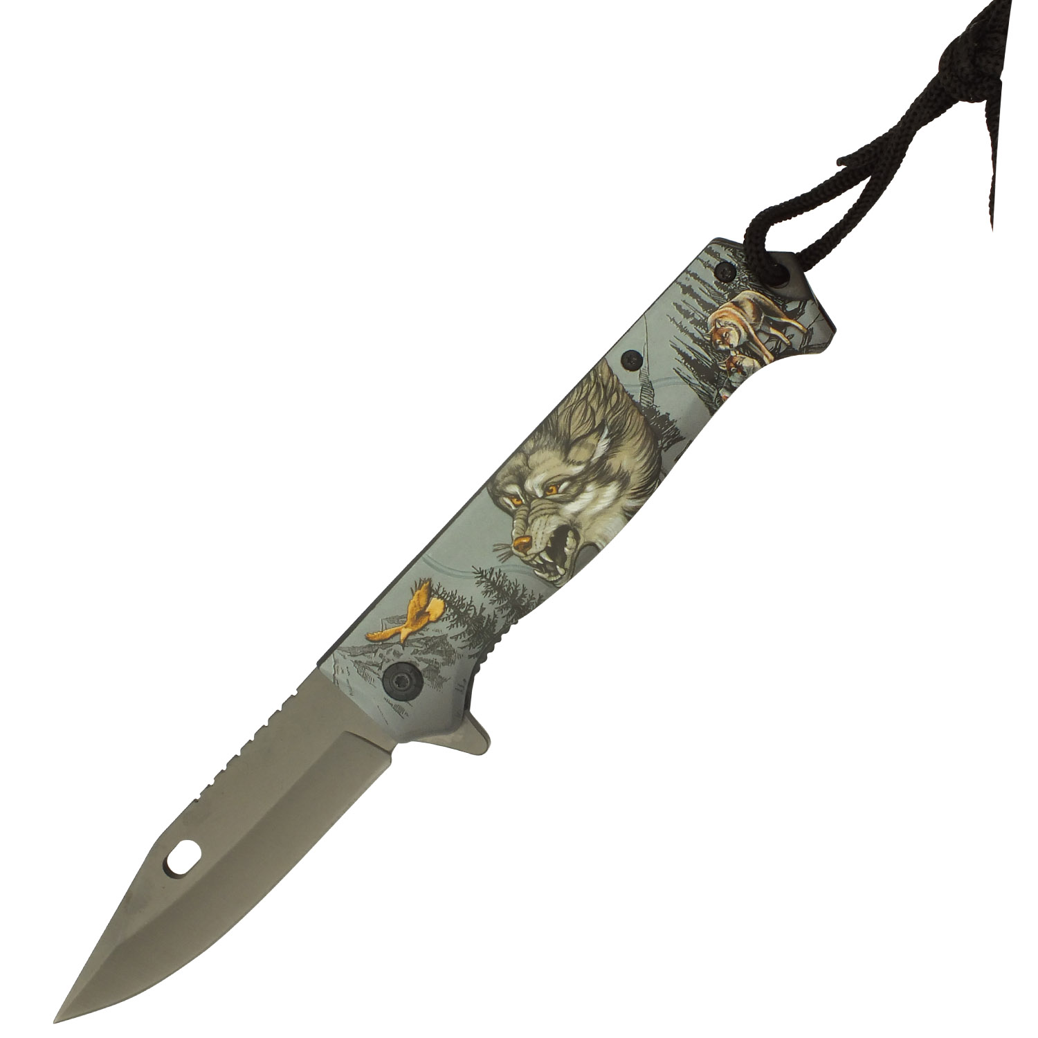 Angry Snow Wolf Spring Assisted Folding Pocket Knife