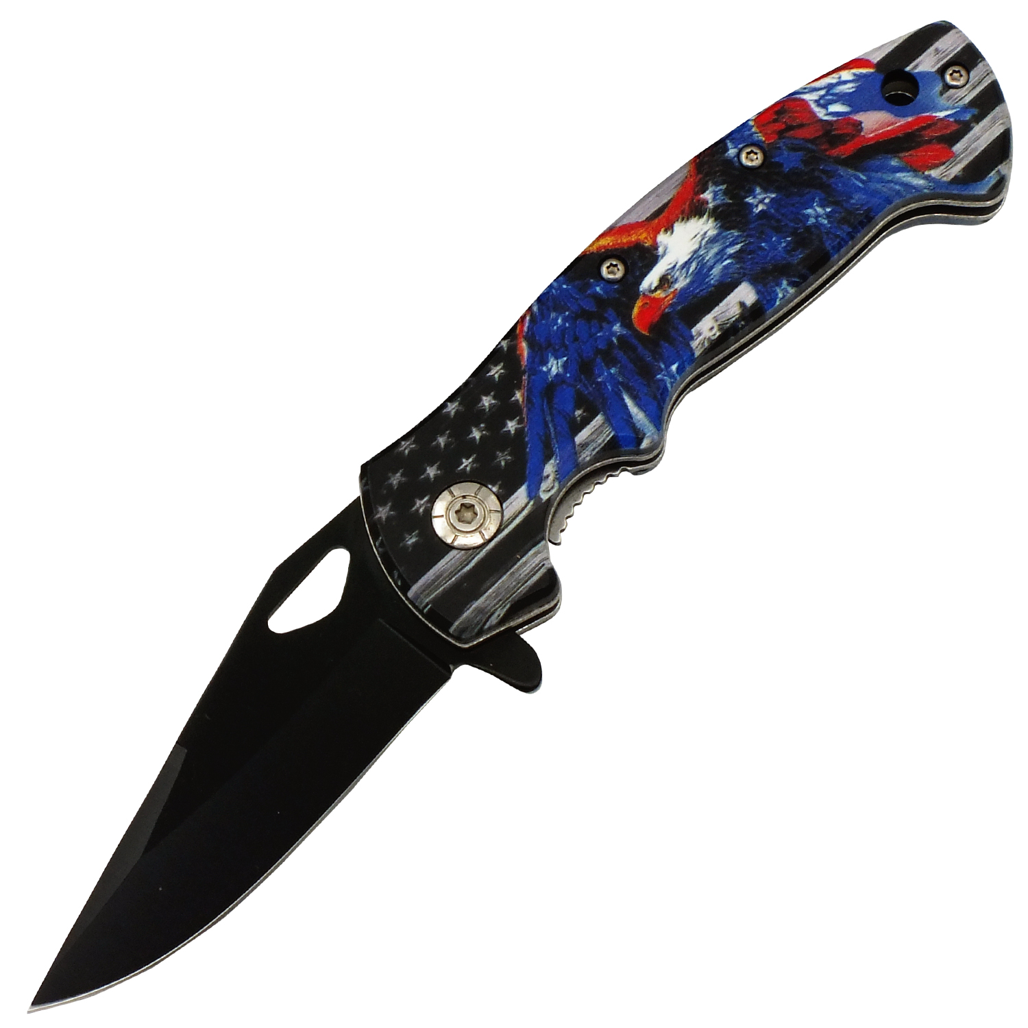 Eagle's Might US Flag Black Blade Spring Assisted Folding Knife