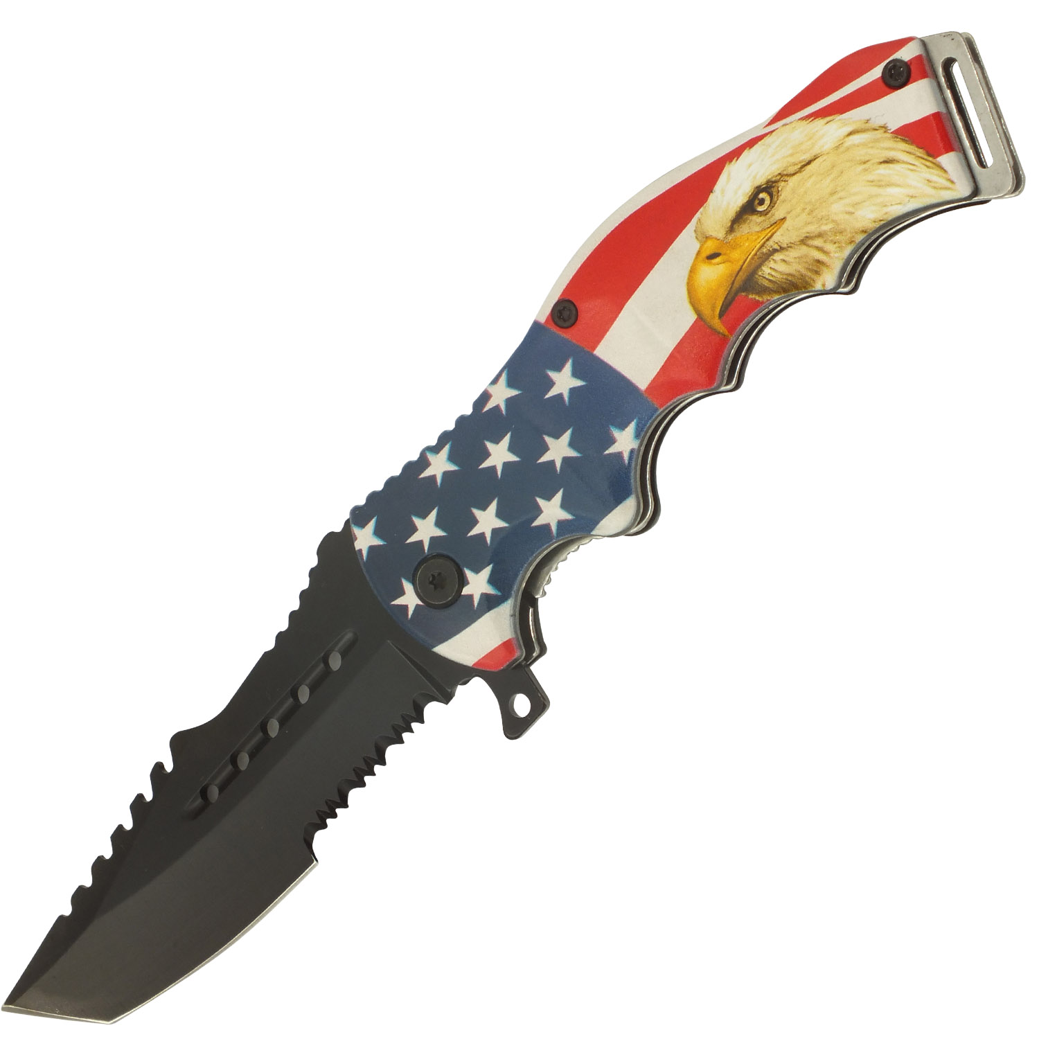 American Pride Brilliant Flag and Eagle Spring Assisted Folding Pocket Knife