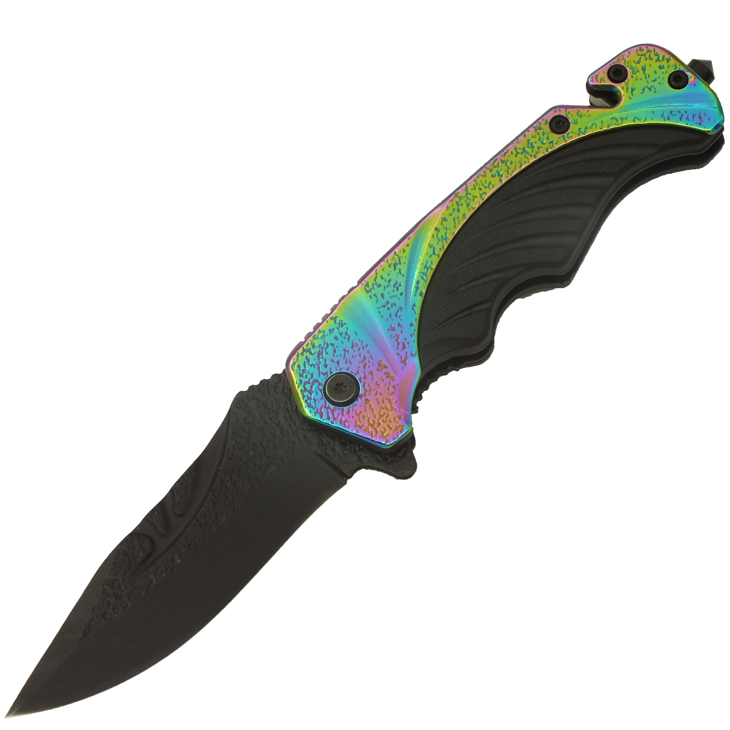 Rainbow Blue Streak Spring Assisted Folding Pocket Knife