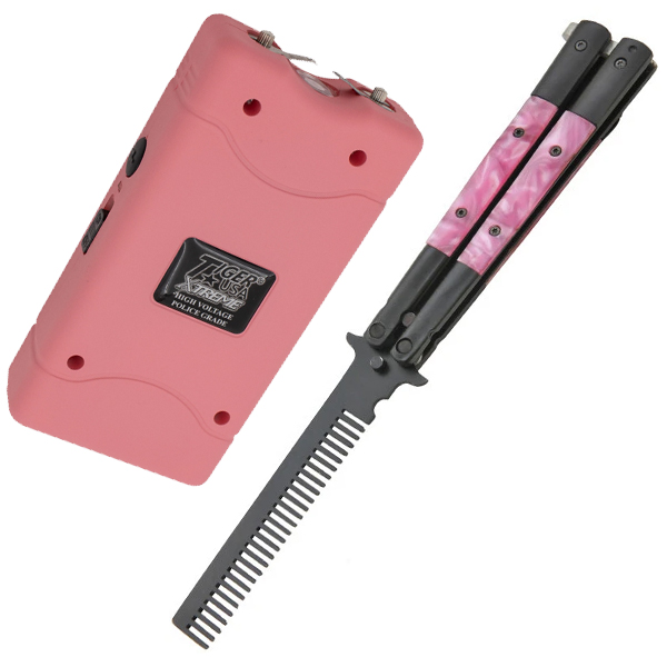 She Shock Pink Butterfly Knife Comb Stun Gun Set