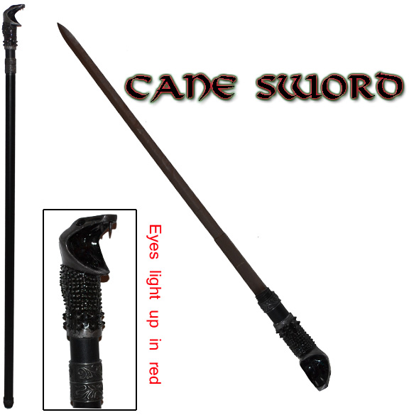 35.5" Walking Cane w/ Hidden Sword- Snake Mouth