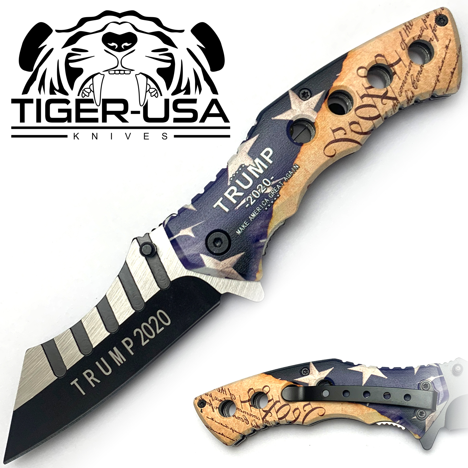 Tiger USA Spring Assisted Combat Knife Constitution Trump 2020