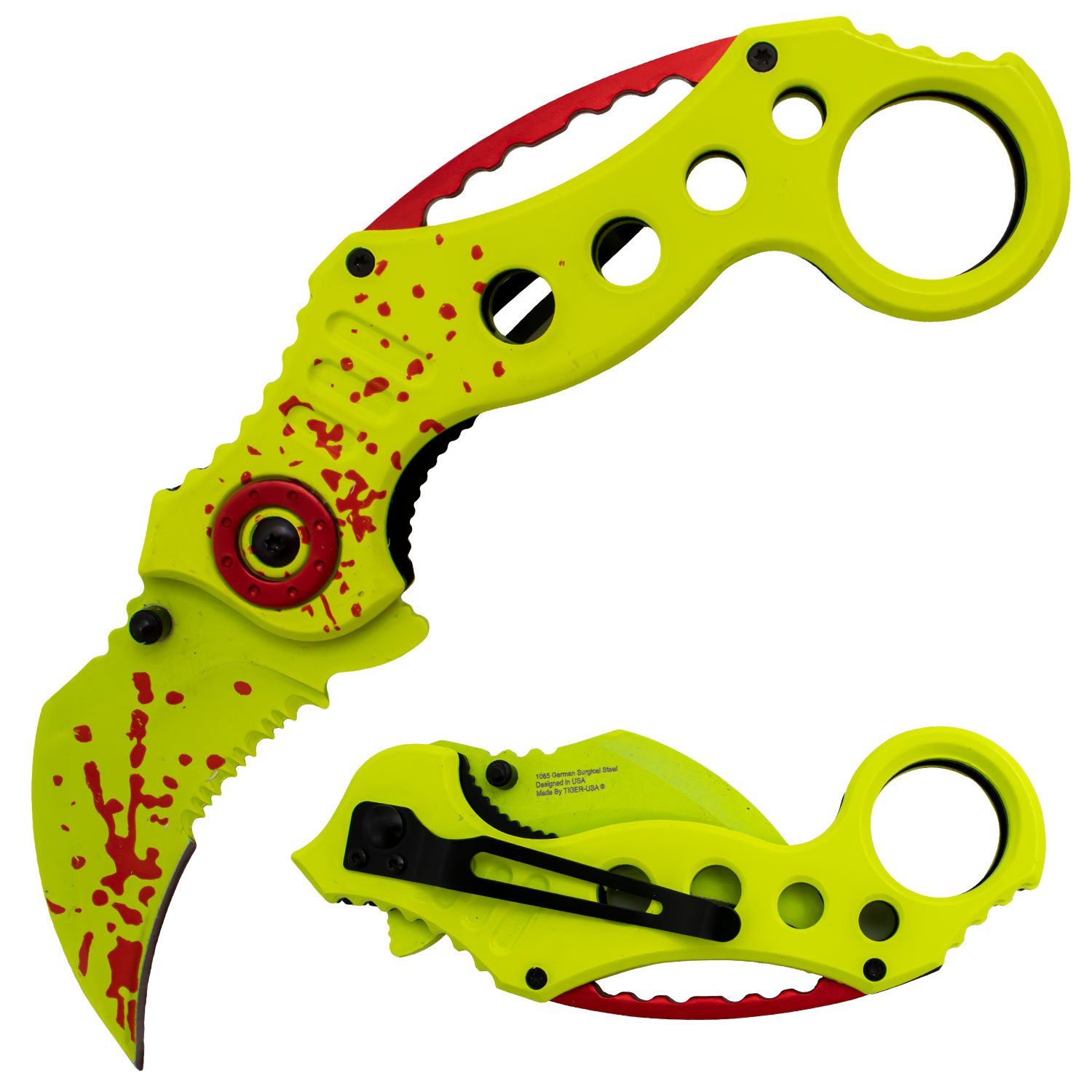 Tiger USA Spring Assisted Karambit Knife Bloody Zombie