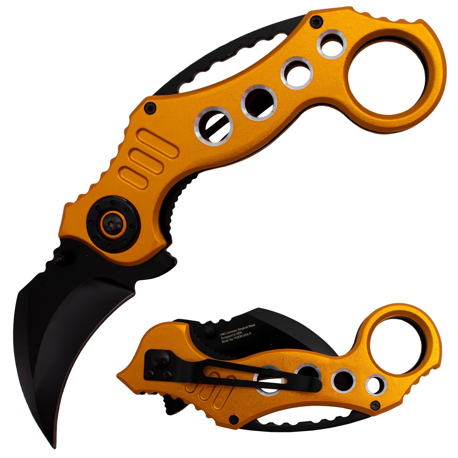 Tiger USA Spring Assisted Karambit Knife Orange