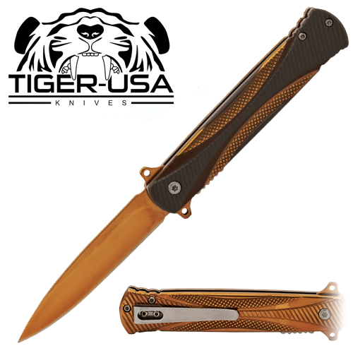 Tiger USA Spring Assisted Knife Copper