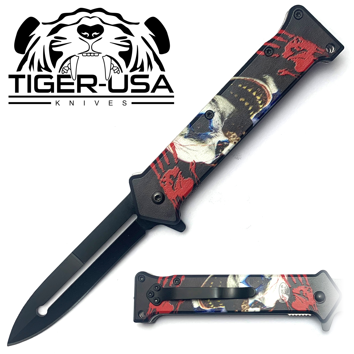 Tiger USA Spring Assisted Knife Death Clown Joker 9