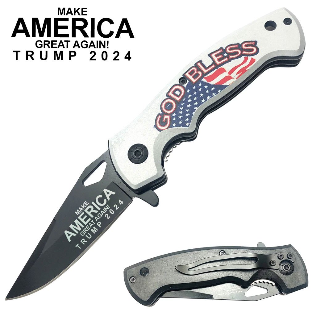 Trigger Action Pocket Knife   God Bless (Trump)