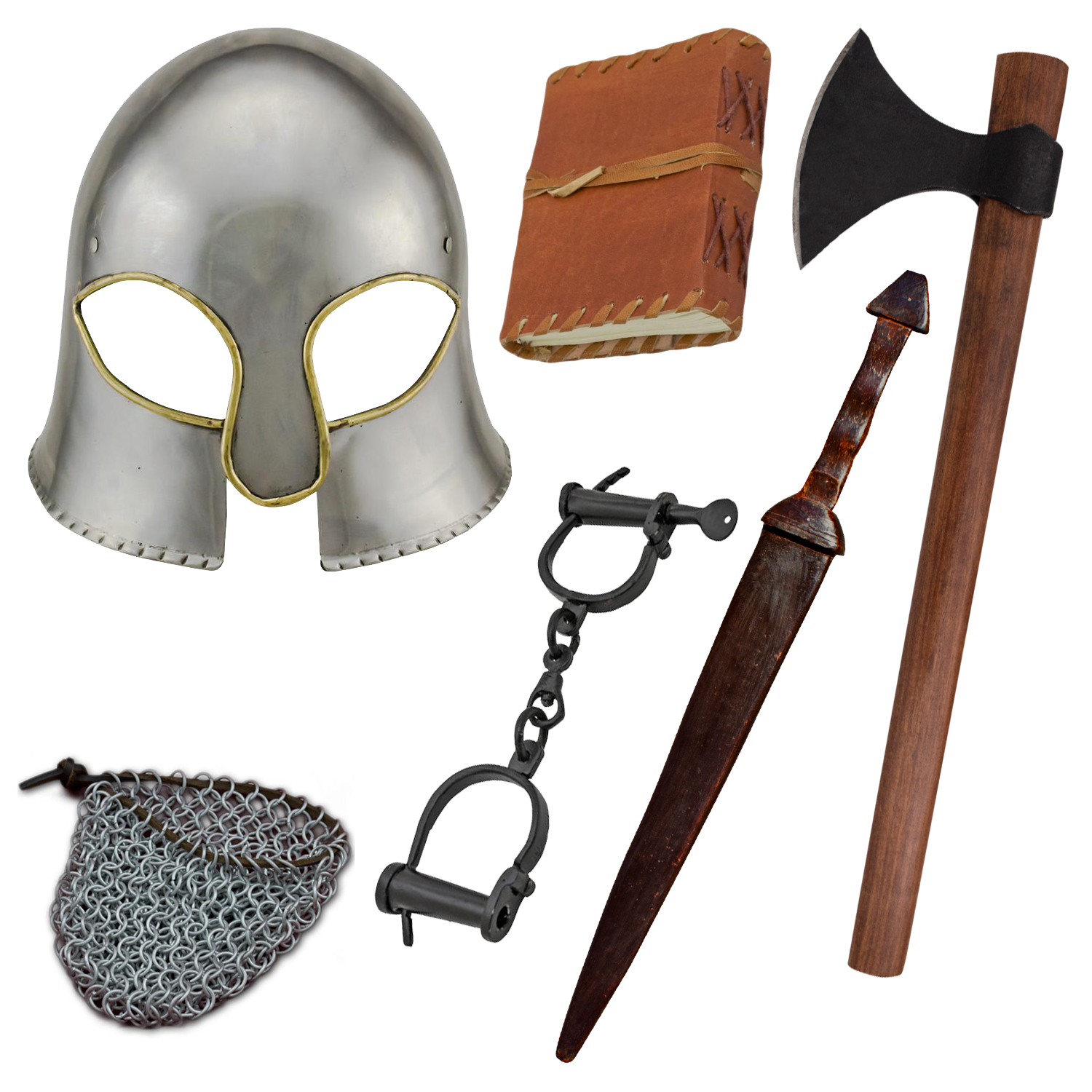 Viking Complete Set with Axe, Practice Sword and Helmet
