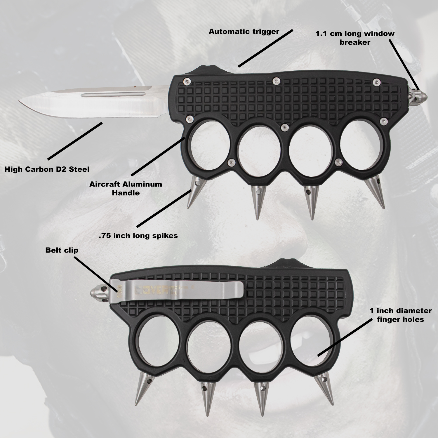Subtle Serpent Automatic OTF Knuckle Knife with Tool and Carrying Case DP