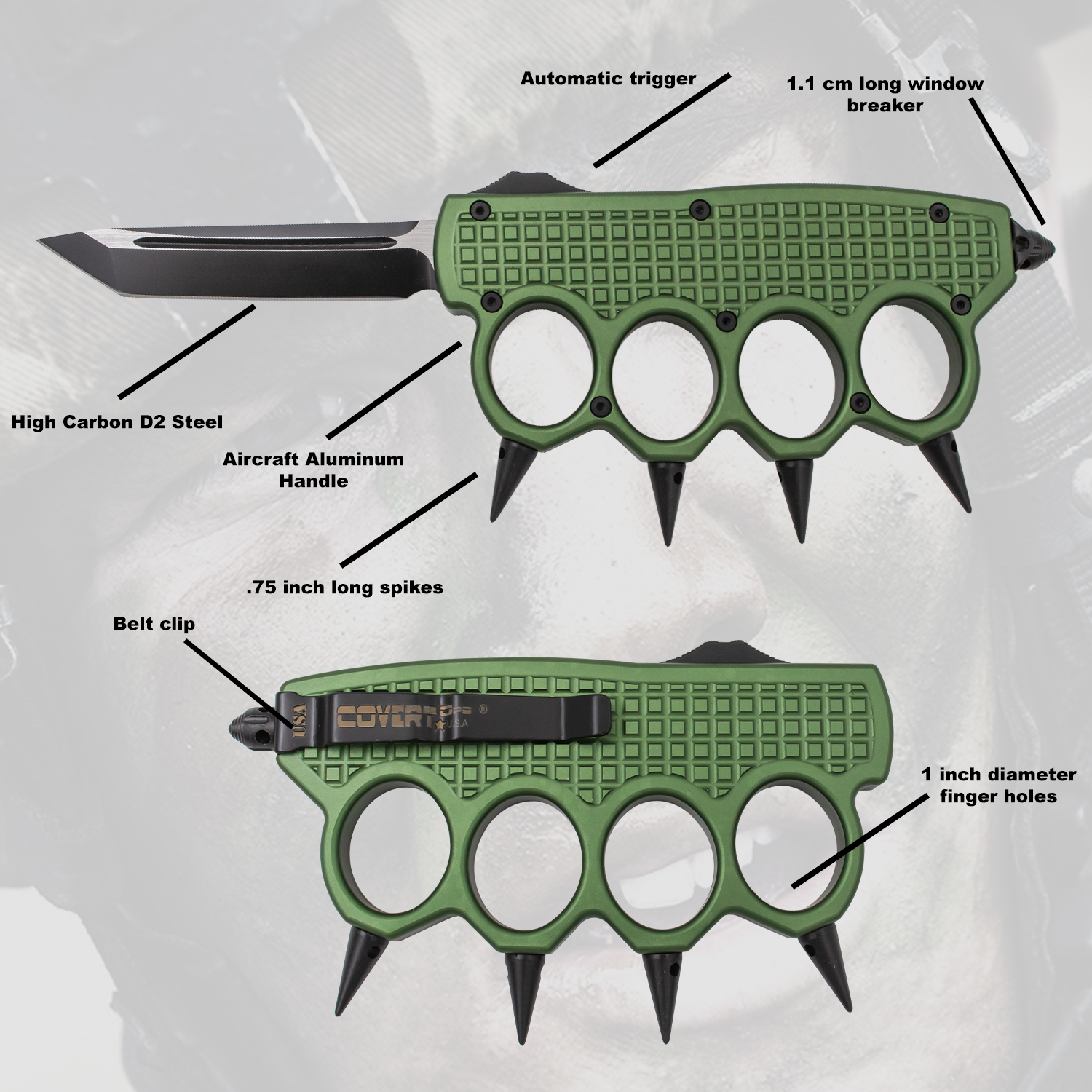 Subtle Serpent Automatic OTF Knuckle Knife with Tool and Carrying Case DP