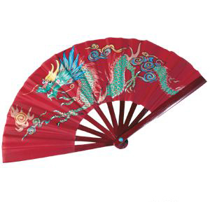 Bamboo Dragon Fighting Fan, 10 inches, Red