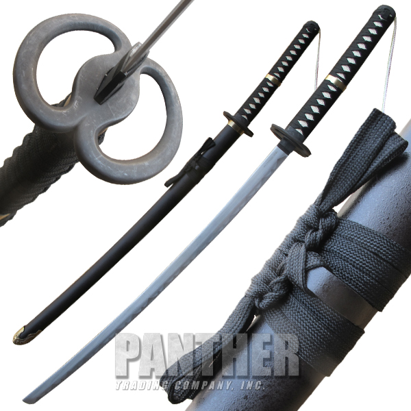 Black Katana Samurai Sword Antique Brass Finish Accents