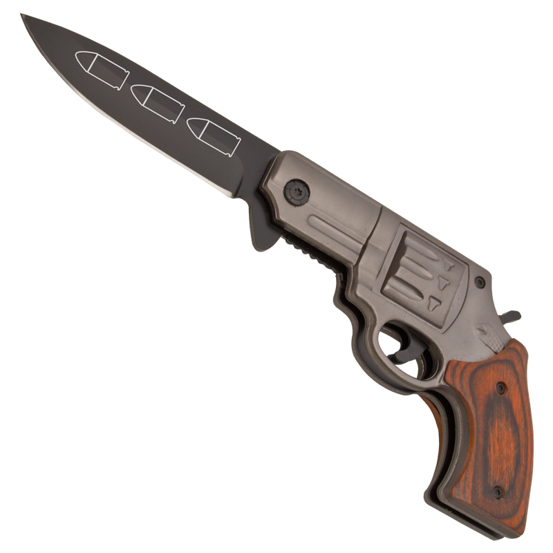 Bullet Pistol Knife - Wood, Grey