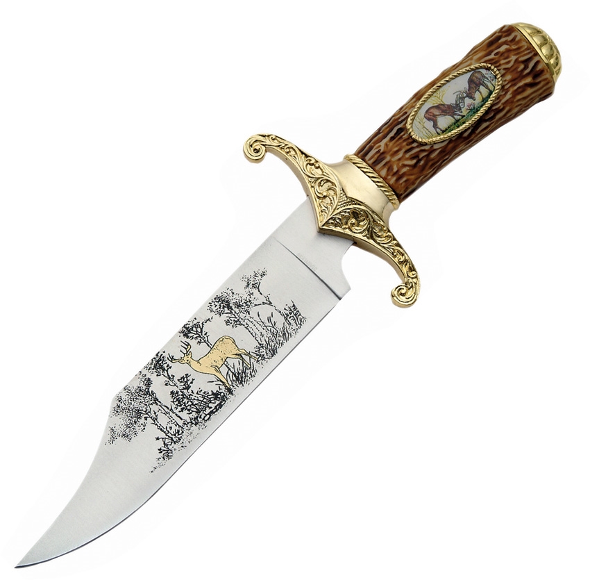 China Made CN210313 Twin Deer Bowie Gold Knife