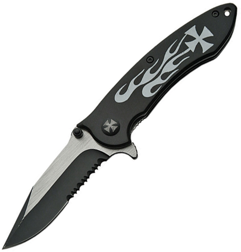 China Made CN300280BK Flame Linerlock A/O Knife, Black