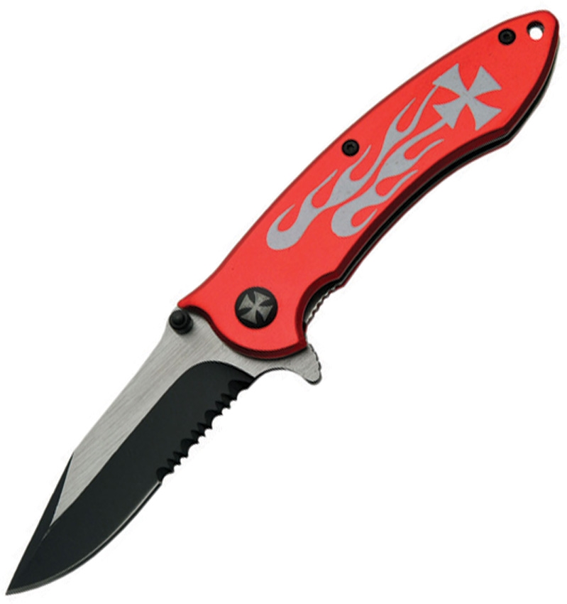 China Made CN300280RD Flame Linerlock A/O Knife, Red