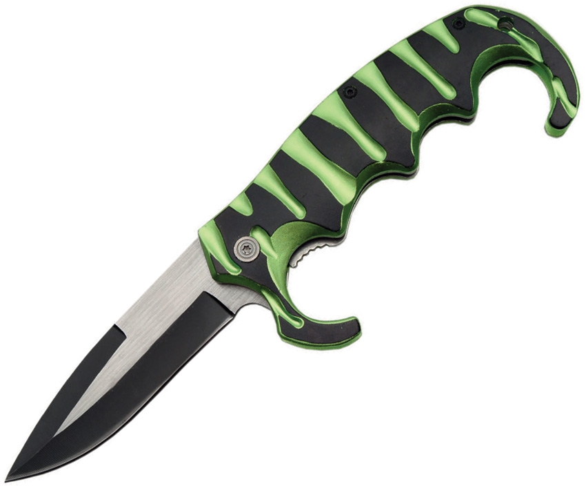 China Made CN300289GN Linerlock A/O Knife, Green Black