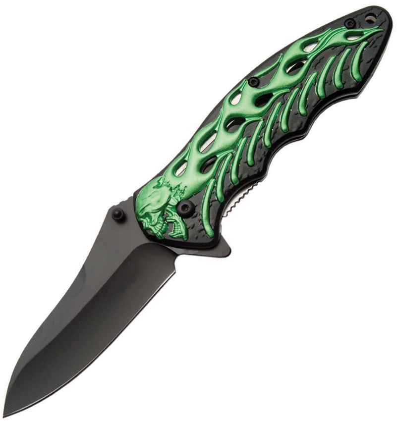 China Made CN300290GN Skull Linerlock A/O Knife, Green