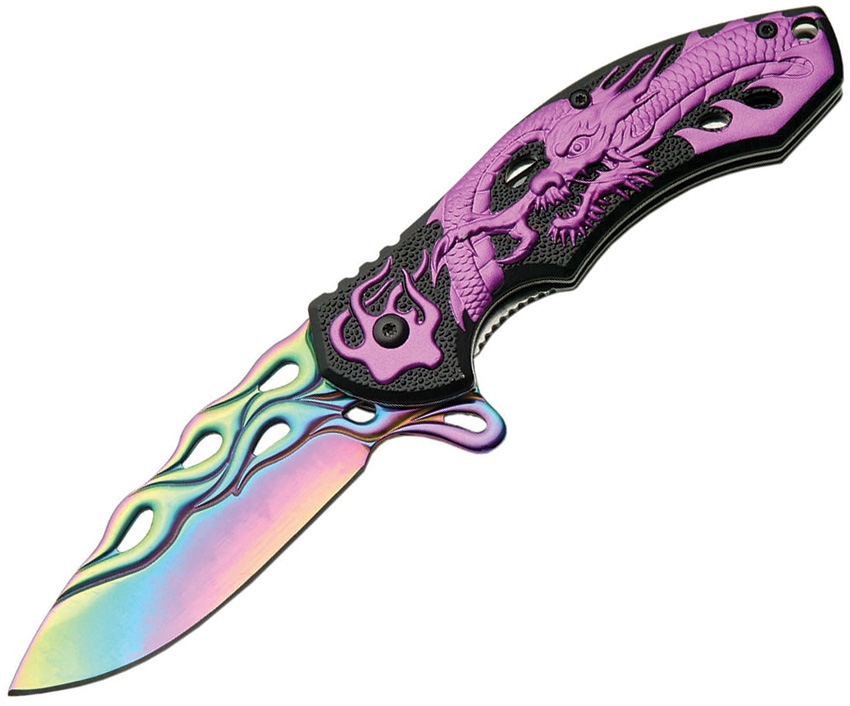China Made CN300291PU Dragon Flame Knife, Purple, Black
