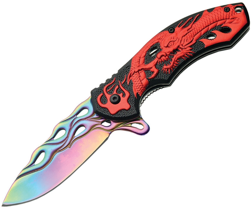 China Made CN300291RD Dragon Flame Knife, Red, Black