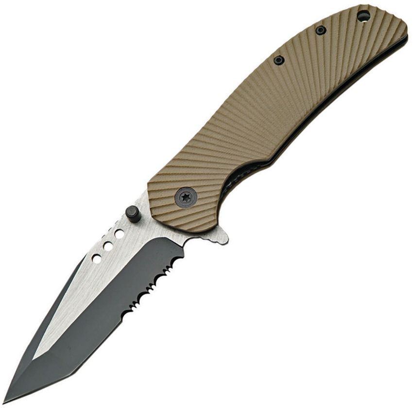 China Made CN300293DS Military Linerlock A/O Knife, Tan