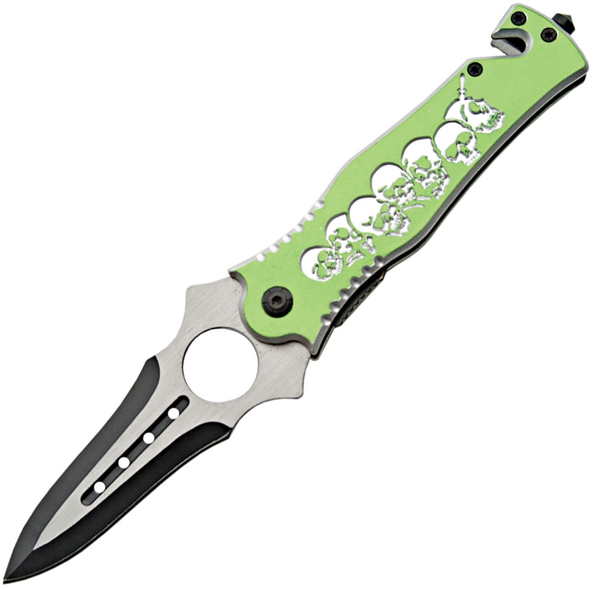 China Made CN300297GN Skull Rescue Linerlock Knife, Green